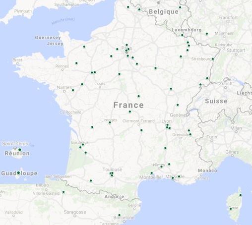 Carte des sites de traitement sélectionnés par Ecologic